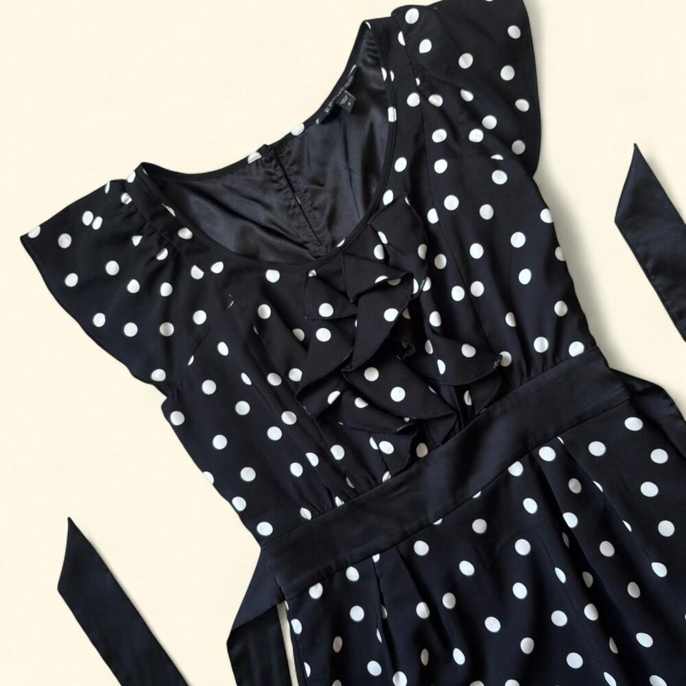 Express Black Polka Dot Retro Style Ruffle Dress w/ Tie